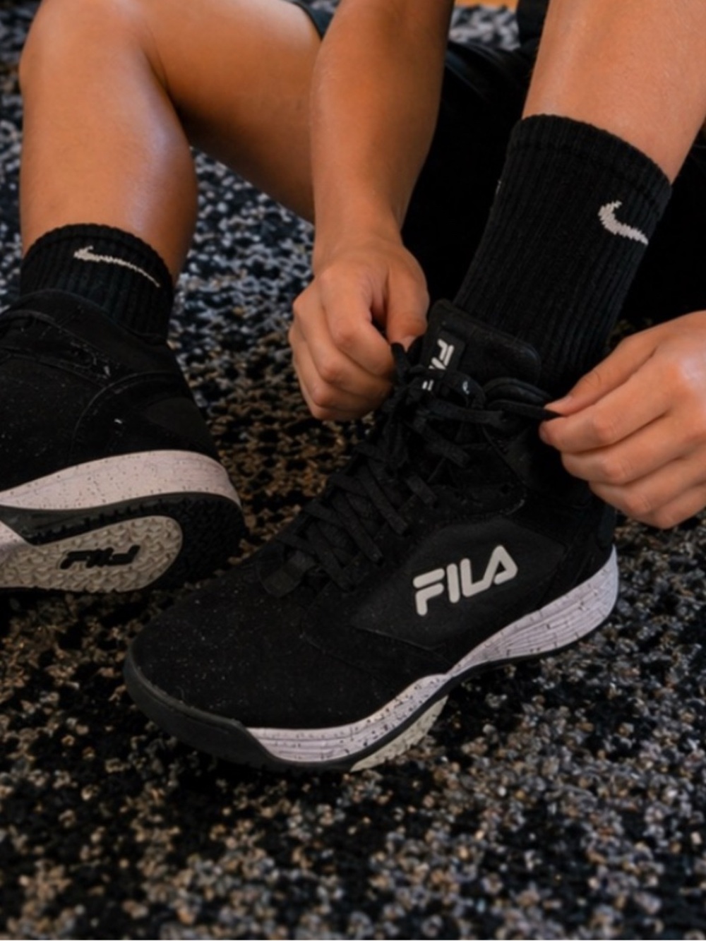 Price drop! FILA Kids High Top Sneakers Black -  Youth Size 5 Basketball Shoes